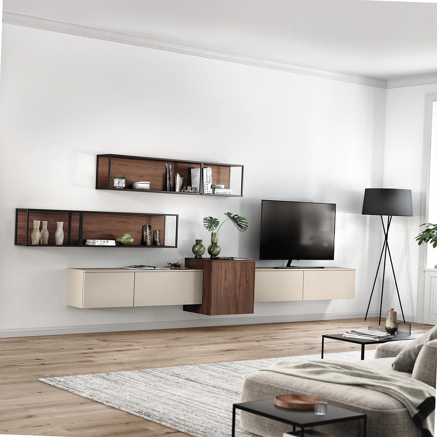 Mueble de televisión tonos tierra
